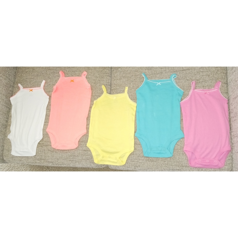 BRAND NEW - Newborn Baby Girl 5 Pack Pastel Spaghetti Stap Onesie Set